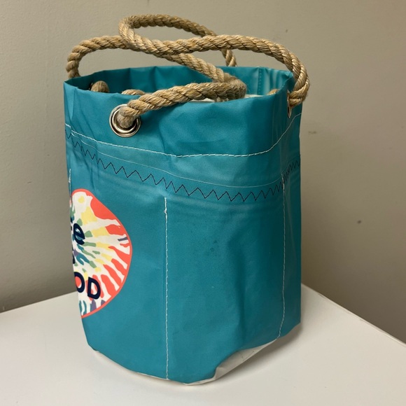 SEA BAGS TIE-DYE LIFE IS GOOD BEACHCOMBER BUCKET BAG TOTE Teal Blue Rainbow - Picture 4 of 12
